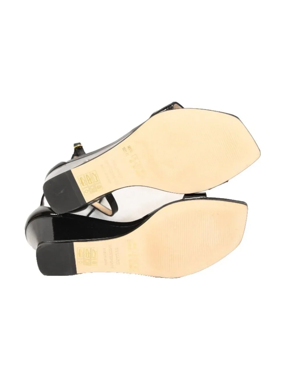 $450 STUART WEITZMAN Nudistcurve Wedge Sandal PATENT LEATHER BLACK 6 (DD20)